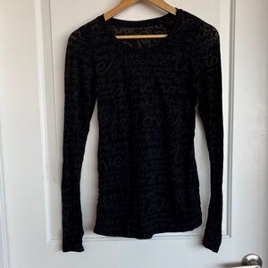 lululemon athletica Black Sheer Script Long Sleeve Top